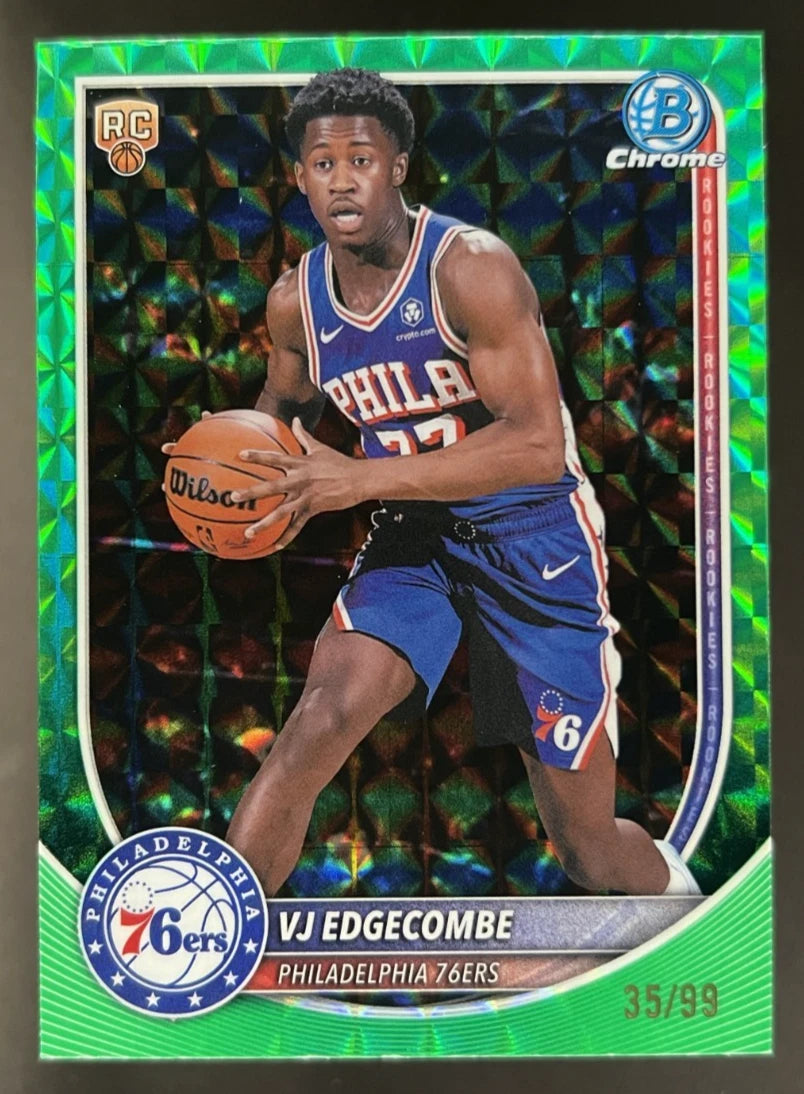 VJ Edgecombe 2025 Bowman Chrome #BCV-3 Green Geometric Refractor Rookie RC /99
